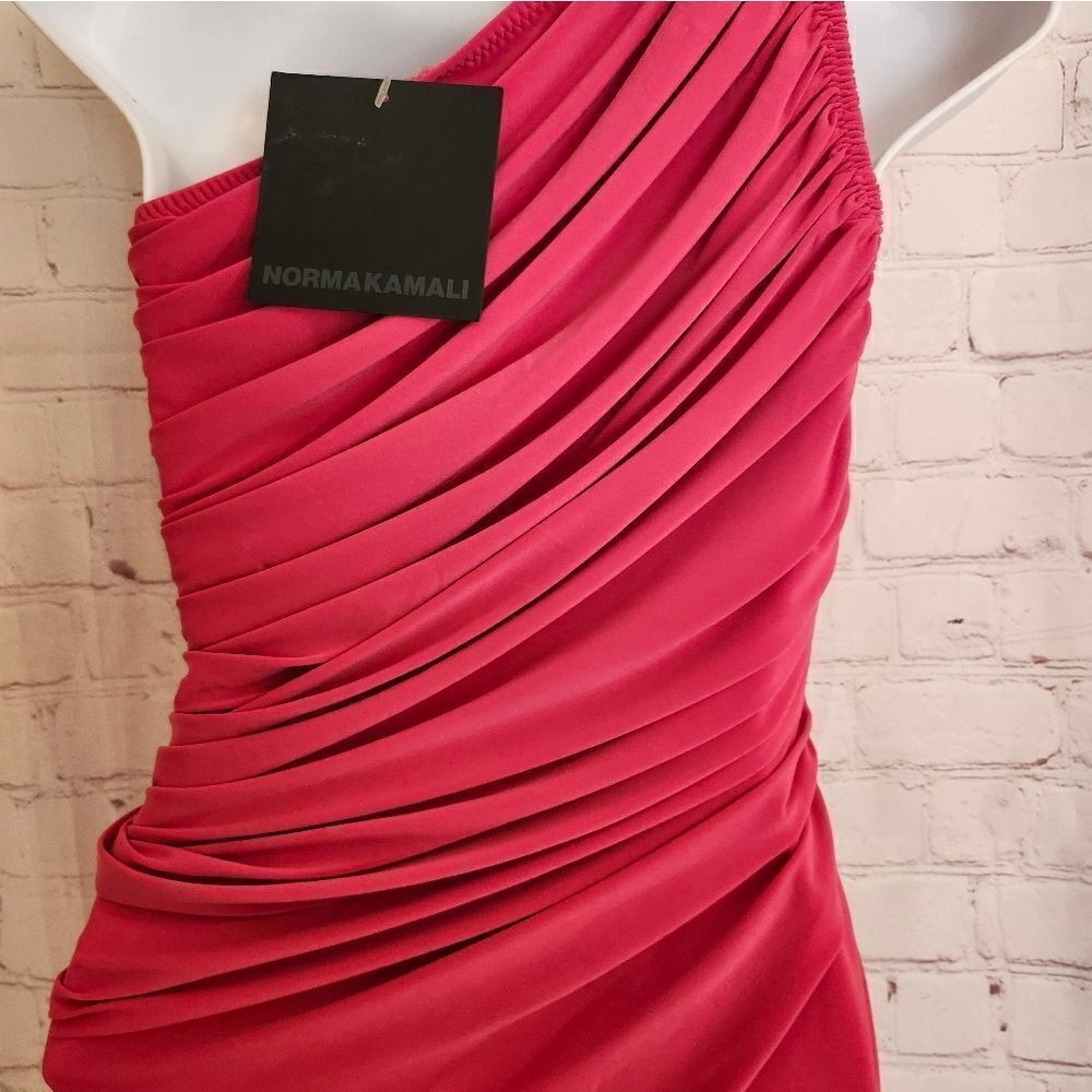NWT Norma Kamali "Diana" Hot Pink (Rose) One Shoulder Ruched Gown sz.XS Ret $275 - Picture 8 of 12